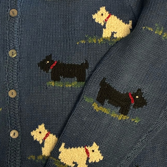 Talbots Vintage Blue Holiday Scottie  Cardigan Large - Picture 6 of 6